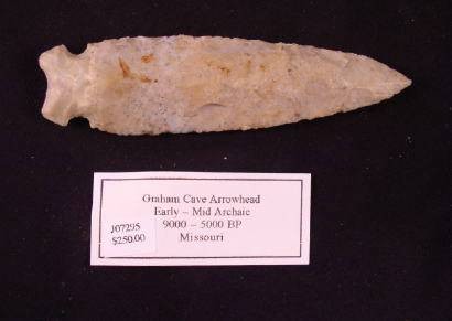 Ancient Coins - Indian Arrowhead - Graham Cave, Missouri