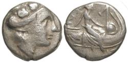 Ancient Coins - Histiaia Euboea AR Tetrobol : Nymph Seated on Galley : Scarcer Variant
