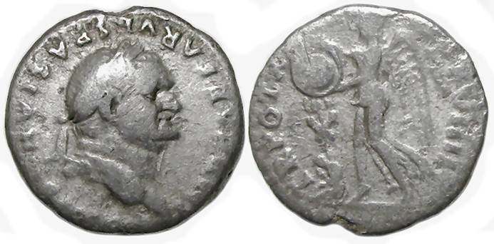 Vespasian AR Denarius : Judaea Capta Issue : Victory with Judaea