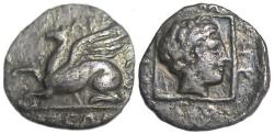 Ancient Coins - Abdera Thrace AR Drachm : Griffin / Apollo within Linear Square