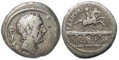 Ancient Coins - L. Marcius Philippus AR Denarius : Head of Ancus Marcius / Equestrian Statue on Aqueduct