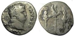 Ancient Coins - Nero AR Denarius : Legionary Eagle Between Two Standards