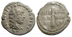Ancient Coins - Commodus AR Denarius : Commodus as Herakles / Club within Wreath