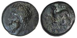 Ancient Coins - Syracuse Sicily Ae Tetras : Timoleon : Asklepios / Barking Dog