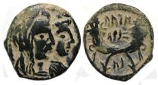Ancient Coins - Nabataea, Aretas IV with Shaquilat : Ae Hemiobol : Nicer Example