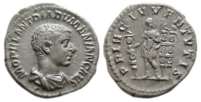 Ancient Coins - Diadumenian AR Denarius : PRINC IVVENTVTIS
