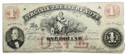 Us Coins - 1862 Virginia Treasury $1 Note