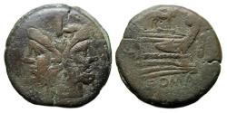 Ancient Coins - Republic Ae As : Head of Janus / Prow with Bull above