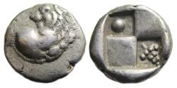 Ancient Coins - Chersonesos Thrace AR Hemidrachm : Forepart of Lion / Pellet - Grapes
