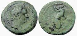 Ancient Coins - Domitian Ae Obol : Alexandria Egypt : Dolphin Entwined Around Anchor