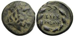 Ancient Coins - Eumeneia Phrygia Ae : Zeus / City Name in Wreath : Scarce Type