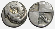 Ancient Coins - Chersonesos Thrace AR Hemidrachm : Forepart of Lion / Pellet - Amphora