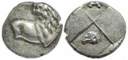 Ancient Coins - Chersonesos Thrace AR Hemidrachm : Head of Ram / A
