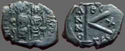 Ancient Coins - Justin II & Sophia AE20 1/2 follis year 10. Thessalonica