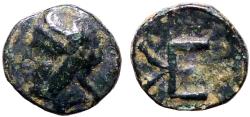 Ancient Coins - Troas, Kebren AE9 head of Satrap / Monogram