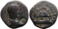Ancient Coins - Severus Alexander AE25 Cappadocia, Caesarea. Mount Argaeus placed on inscribed tablet