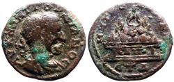Ancient Coins - Gordian III AE26 Cappadocia, Caesarea. Mt. Argaeus set upon altar