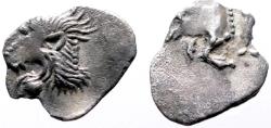 Ancient Coins - Mysia. Kyzikos AR10 Hemiobol.  Boar / Lion