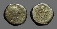 Ancient Coins - Leo I AE4 nummus / Monogram of Leo in wreath.  