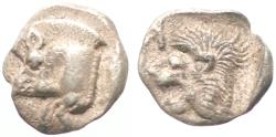Ancient Coins - Mysia. Kyzikos AR10 Obol.  Boar / Lion