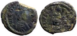 Ancient Coins - Leo I AE20 Follis. Leo w. foot on captive, holds standard. Cherson