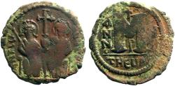 Ancient Coins - Justin II & Sophia AE30 Follis.  Antioch.  year 8