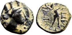 Ancient Coins - Phrygia, Apameia AE16 Turreted Tyche / Marsyas playing aulos