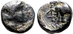 Ancient Coins - Seleukid Kingdom. Antiochos III the Great  AE9 Apollo / Elephant & anchor
