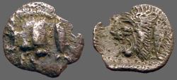 Ancient Coins - Kyzikos, Mysia, AR obol. Boar left / Lion head left