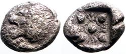 Ancient Coins - Ionia, Miletos AR diobol. Lion / incuse Stellate pattern