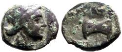 Ancient Coins - Lydia, Thyateira  AE13 Apollo / Axe