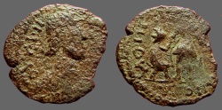 Ancient Coins - Imitative Gratian era AE2 Emperor raising kneeling female