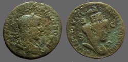 Ancient Coins - Philip I AE28 Provincial Sestertius.  Bust of veiled Tyche, Ram leaping above