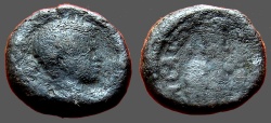 Ancient Coins - Elagabalus AE17 Neapolis. Mt. Gerazim w. temple & altar. 