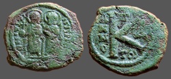 Ancient Coins - Justin II & Sophia AE22 1/2 Follis.  Thessalonica