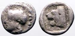 Ancient Coins - Troas, Assos. AR12 Triobol. Athena / Lion's head