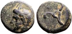 Ancient Coins - Lycian Dynasts. Perikles AE13 Horned Pan / Triskeles