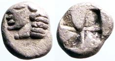 Ancient Coins - Ionia, Phokaia. AR Tetartemorion. Athena / incuse square