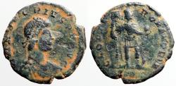 Ancient Coins - Honorius AE21 Follis.  Honorius holds labarum & orb