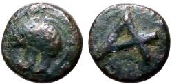 Ancient Coins - Troas, Achilleion AE9 Crested helmet / Civic monogram