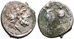 Ancient Coins - Roman Republic AR Victoriatus.  Jupiter / Victory w. trophy