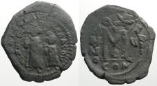 Ancient Coins - Heraclius & Heraclius Constantine AE30 Follis.  Constantinople