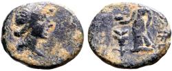 Ancient Coins - Phrygia, Laodicea AE13 bust of Aphrodite / Aphrodite holding dove