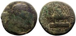 Ancient Coins - Elagabalus AE28 Caesarea-Eusebia. Agalma of Mt. Argaeus set on altar.