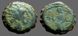 Ancient Coins - Antiochos IV Epiphanes Serrate AE15.  Hera holds long scepter 