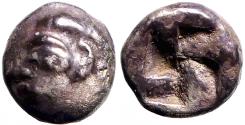 Ancient Coins - Ionia, Phokaia. AR8 Diobol. Athena / quadripartite incuse