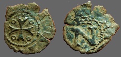 World Coins - Fernando II of Navarra billon dinero. crowned N / Cross w. pelletes in quartiles