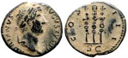 Ancient Coins - Hadrian AE16 Semis. Aquila between two signa. Rome