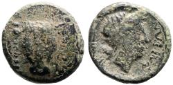 Ancient Coins - Phokis, Elateia AE17 Bull's head / Apollo
