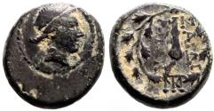Ancient Coins - Lydia, Sardes, AE14 Apollo / Club within oak wreath